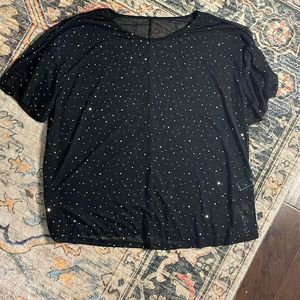 SHEIN Plus Sequin Detail Drop Shoulder Mesh Top